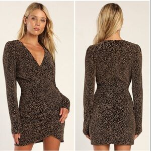 LULU’S Fierce Fit Black Gold Metallic Animal Print Bodycon Mini Party Dress L
